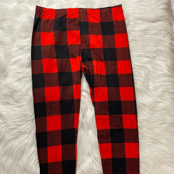 NEW FALL TRENDY RED BLACK PLAID FLANNEL THICK LEGGINGS - Picture 12 of 14